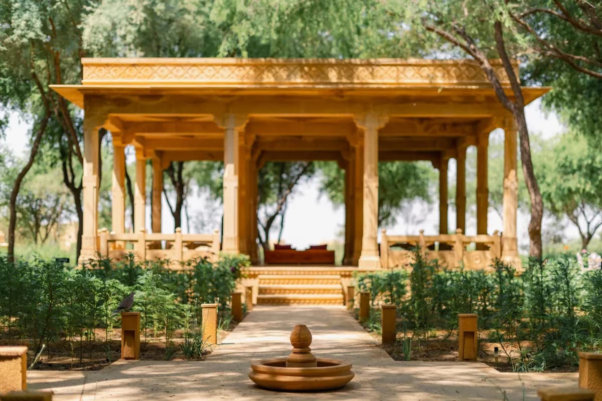 Elegant traditional courtyard at a luxury heritage hotel in Jaisalmer, India