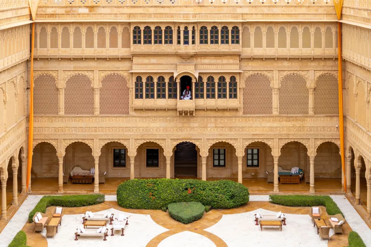 Sandstone courtyard of a luxury heritage property in Jaisalmer, India