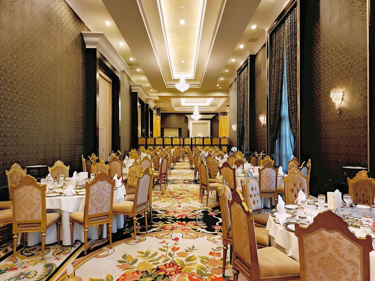 Luxury hotel ballroom prepared for an event